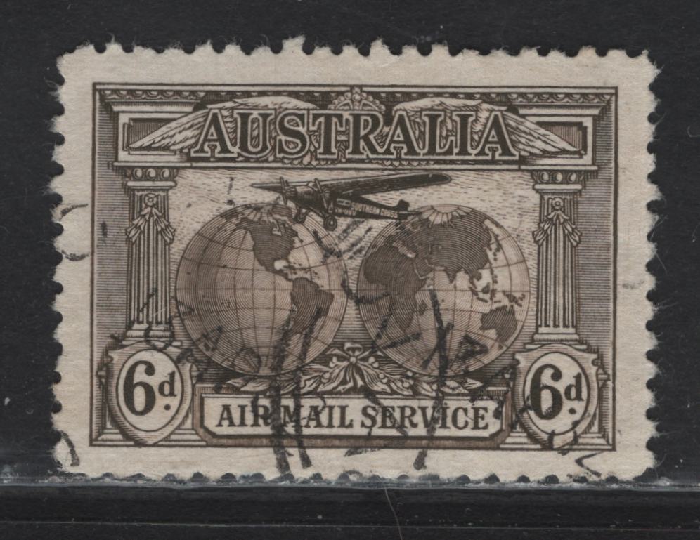 Lot 82 Australia (C) SG#139 6c Sepia Airplane & Globe, 1931 Airmail Issue, A Very Fine Used Single