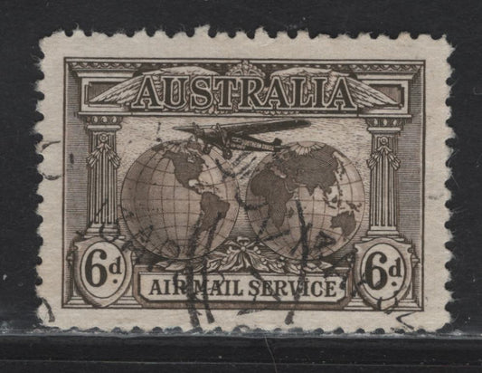 Lot 82 Australia (C) SG#139 6c Sepia Airplane & Globe, 1931 Airmail Issue, A Very Fine Used Single
