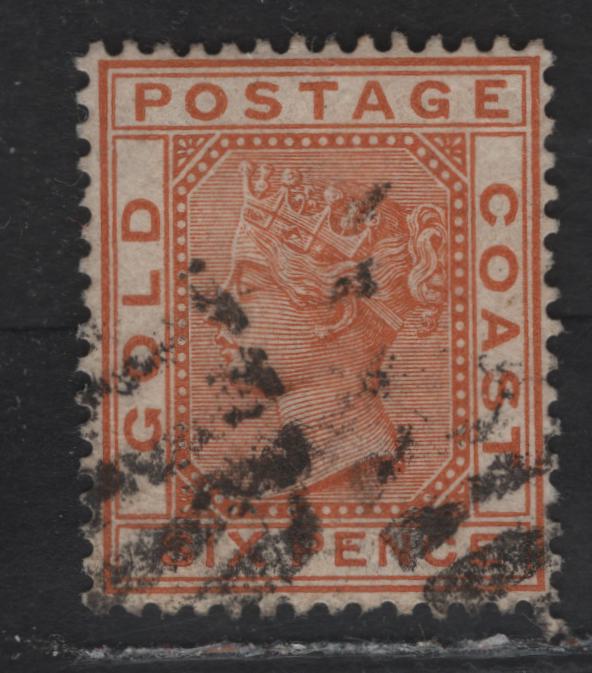 Lot 88 Gold Coast (C) SG#17a 6d Orange Brown Queen Victoria, 1884-1891 Queen Victoria Keyplate Issue, A Very Fine Used Single, Crown CA Wmk
