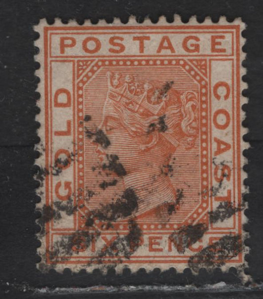 Lot 88 Gold Coast (C) SG#17a 6d Orange Brown Queen Victoria, 1884-1891 Queen Victoria Keyplate Issue, A Very Fine Used Single, Crown CA Wmk