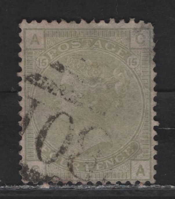 Lot 89 Great Britain Used In Egypt - Alexandria (C) SG#z19 4d Pale Sage Green Queen Victoria, 1877 Queen Victoria Surface Printed Issue, A Good Used Single, Large Color Corner Letters, Plate 15, Large Garder Wmk.