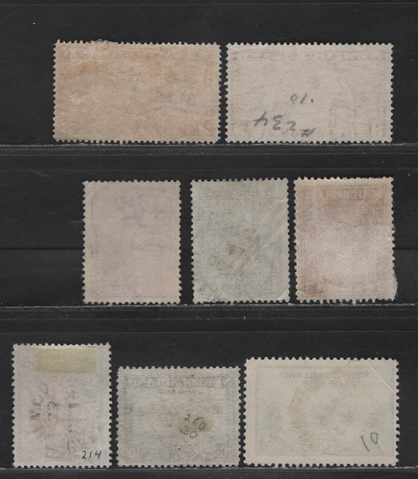 Lot 104 Newfoundland #183, 189, 214, 234, 234g, 255, 260, C19 1c - 7c Gray Black - Ultramarine Codfish - View of St Johns, 1932-1943 Resources - Airmail Issues, 8 Fine/Very Fine Used Singles, CDS & Split Ring Town Cancels