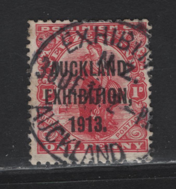 Lot 107 New Zealand (C) SG#413 1d Carmine Auckland Exhibition, 1913 Auckland Exhibition Overprinted Issue, A Fine Used Single, December 30 1913 Exhibition Cancel