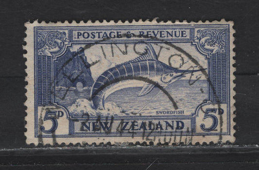 New Zealand (C)  SG#584c 5d Ultramarine , 1938-1942 Pictorial Issue, A Fine Used Single, Perf 14x13.5, Multiple Wmk, SON 1944 Wellington CDS Cancel.