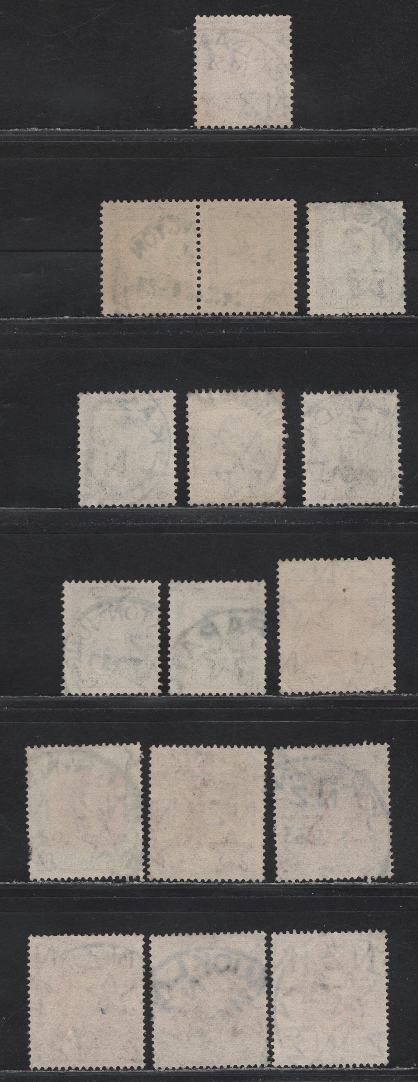 Lot 128 New Zealand (C) SG#685, 686c, 687b 9d - 1/3 Purple Brown - Red Brown & Blue King George VI, 1947-1952 KGVI Definitive Issue, 15 Fine/Very Fine Used Singles & Pair, Readable CDS Town Cancels, 1/3d Has Upright Wmk, 1/- Is Plate 2.