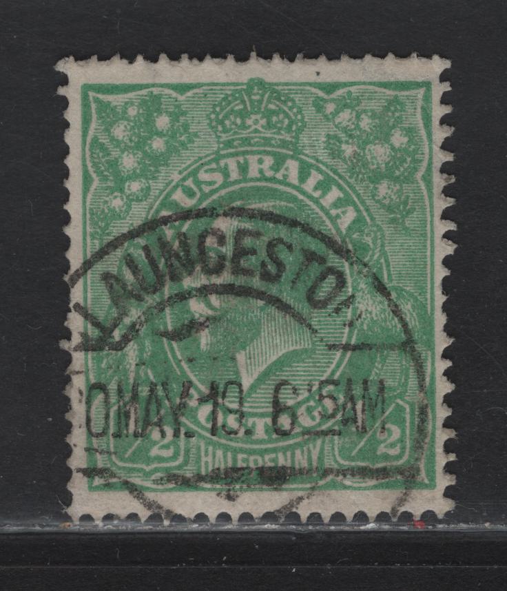 Lot 13 Australia (C)  SG#48 1/2d Green King George V, 1918-1920 KGV Head Issue, A Very Fine Used Single, Well Centered Example With SON May 20 1919 Launceston CDS
