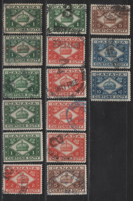 Lot 188 Canada Van Dam#FX36 2c Blue Numeral, 1915 Two Leaf Excise Tax Issue, A Fine/Very Fine Used Single, Each With Fancy Star Bank Cancellations, One Positive & One Negative, Plus X Cancels.