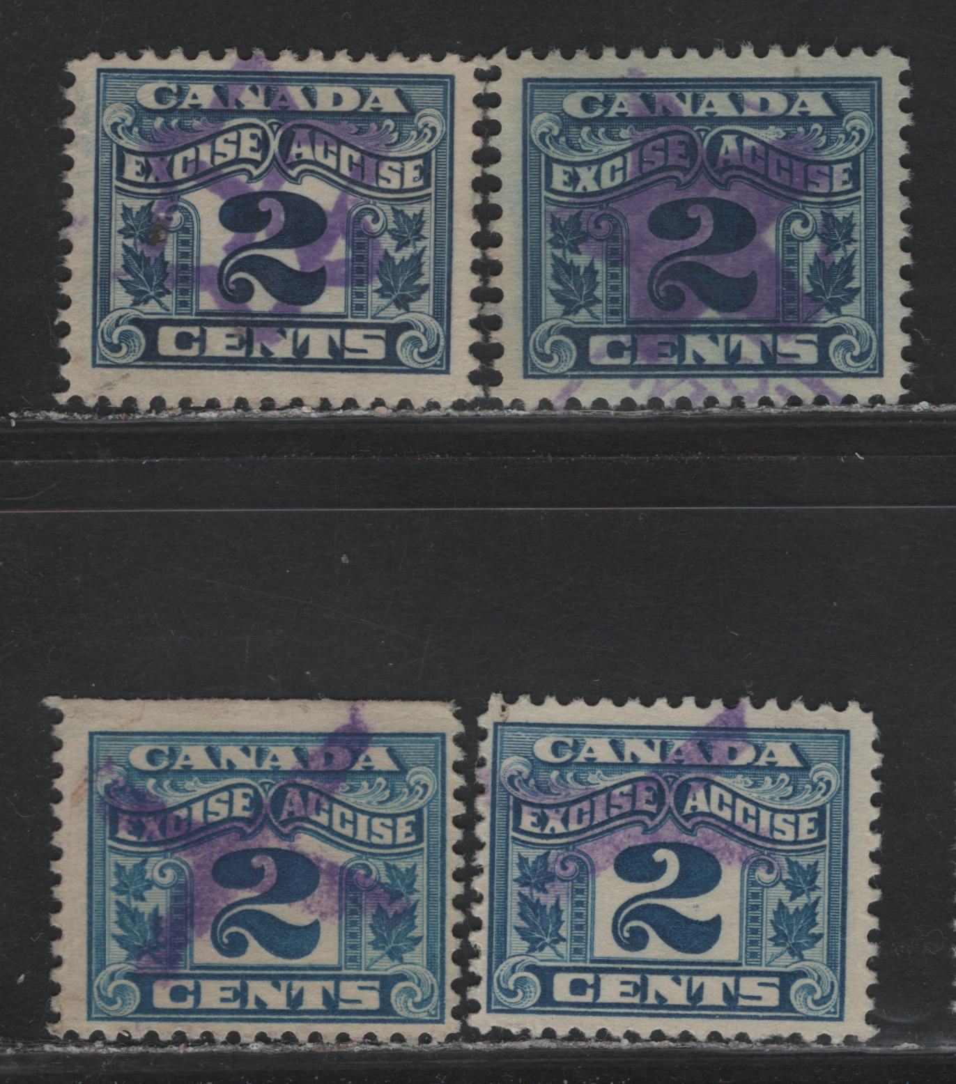Lot 187 Canada Van Dam#FCD1-4 1c - 10c Green - Light Blue Crown, 1914-1935 Customs Duty Issue, 15 Fine/Very Fine Used Singles, A Selection Of Wet & Dry Printings In Different Shades