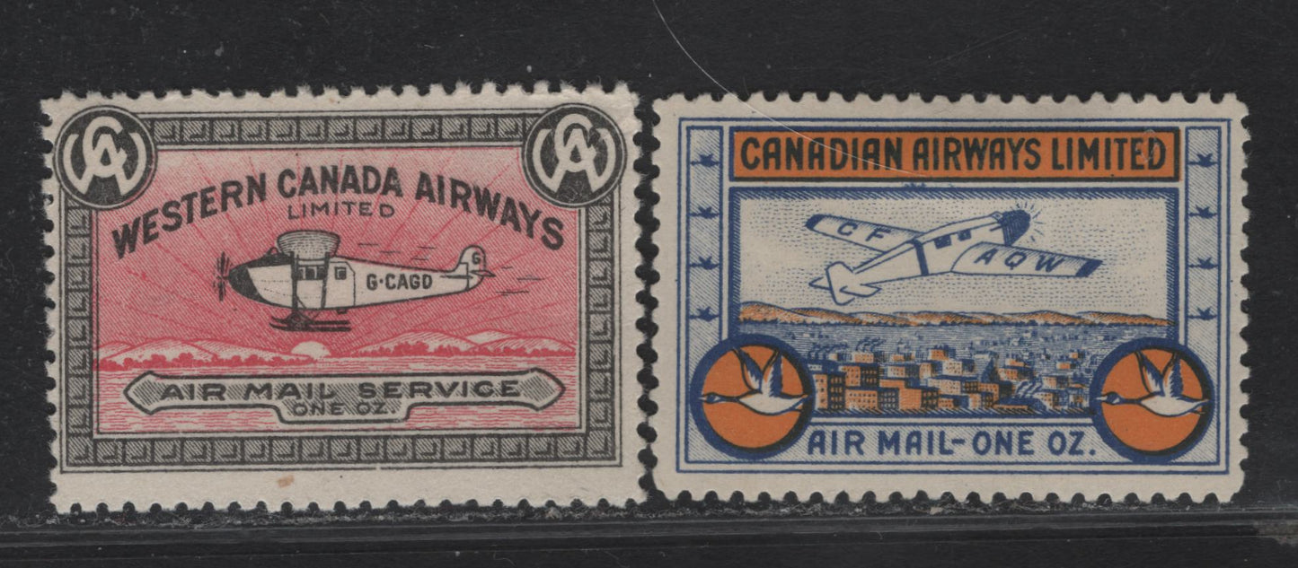 Lot 205 Canada (C) Van Dam#CL40a, CL51 10c Black & Pale Rose - Orange & Blue , 1927-1932 Western Canada Airways - Canadian Airways LTD Issues, 2 VG/FOG Singles, Very Small And Shallow Hinge Thins