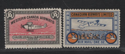 Lot 205 Canada (C) Van Dam#CL40a, CL51 10c Black & Pale Rose - Orange & Blue , 1927-1932 Western Canada Airways - Canadian Airways LTD Issues, 2 VG/FOG Singles, Very Small And Shallow Hinge Thins