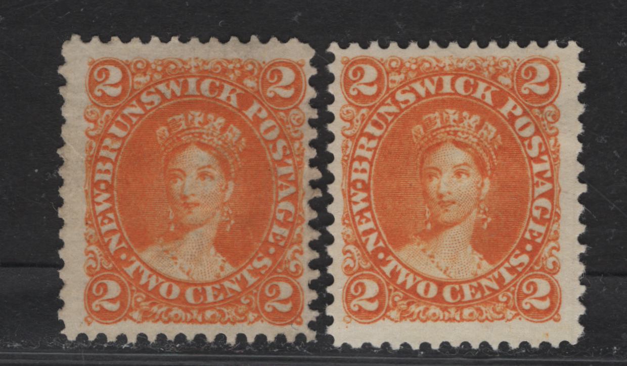 Lot 208 New Brunswick (C) #7c 2c Yellow Orange Queen Victoria, 1860 Cents Issue, 2 Fine Unused Single, Cents-E Paper, Perf 11.75 & 12x11.75