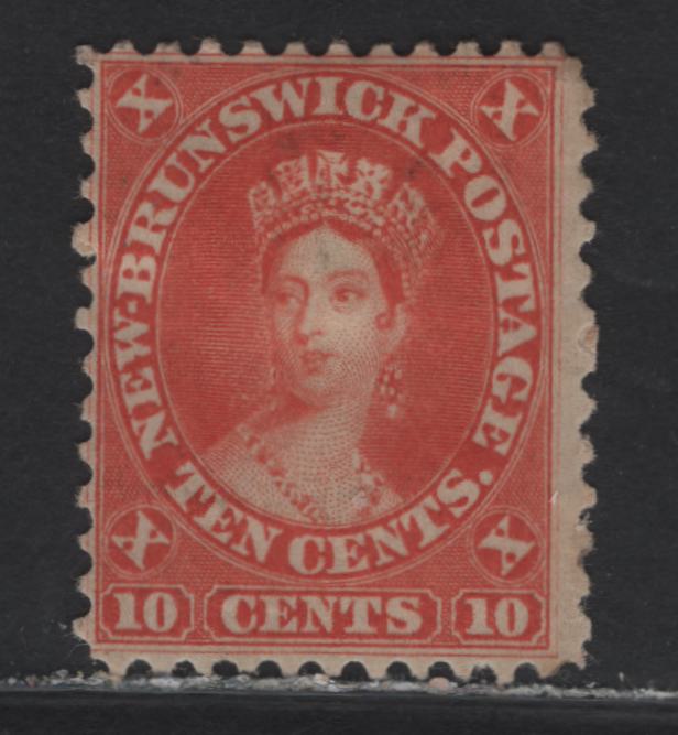 Lot 210 New Brunswick (C) #9 10c Dull Vermillion Queen Victoria, 1860 Cents Issue, A FOG Single, Perf 12x11.75, Cents-N Paper, Slight Creased Perf At Upper Right.