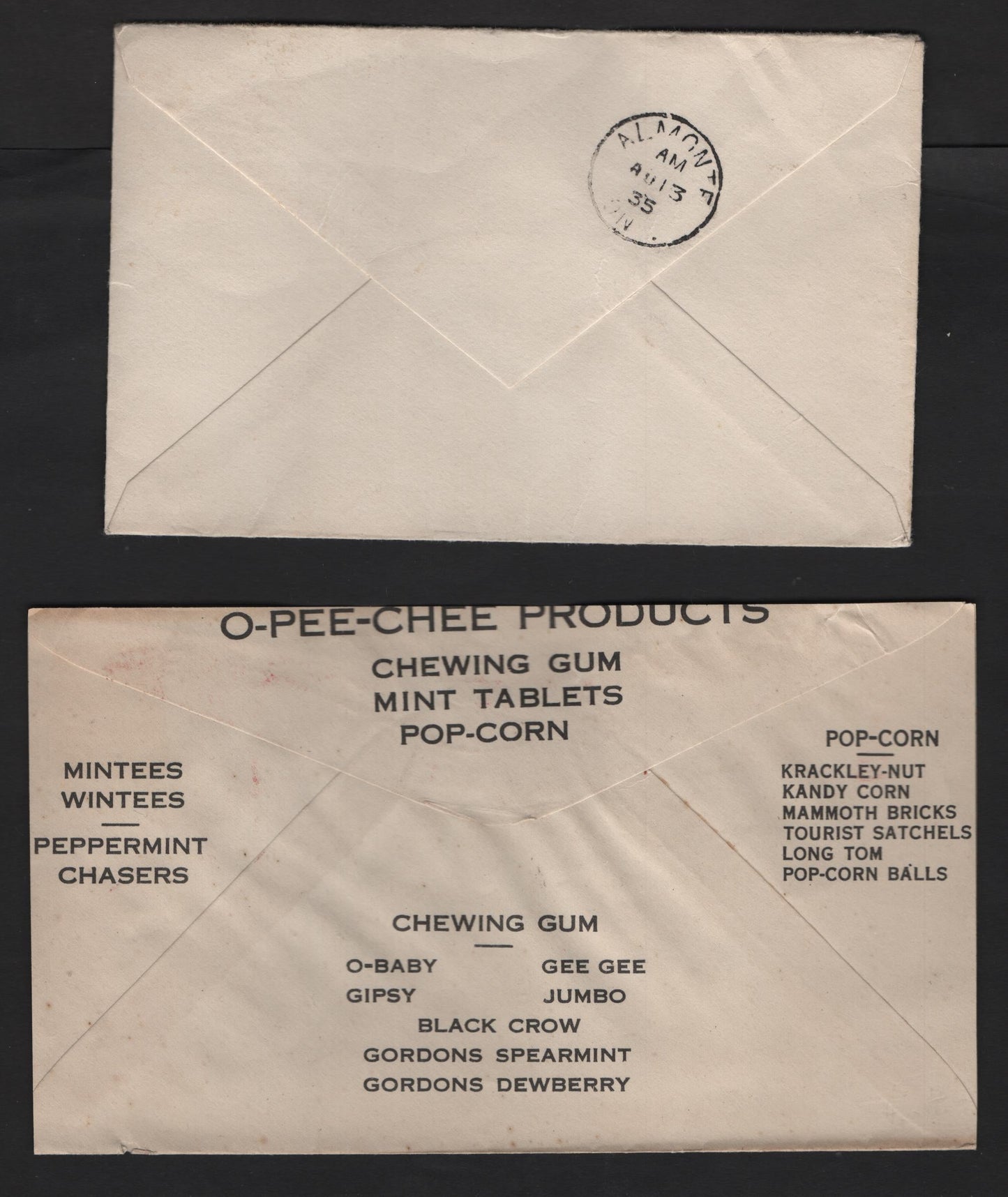 Lot 222 Canada 165a, 210 2c Red & Red Brown King George V & New Brunswick Seal, 1930-1935 Arch & Founding of New Brunswick Issues, 2 VF Domestic Covers One Overweight Rate & City Rate On O-Pee-Chee Advertising Corner Card