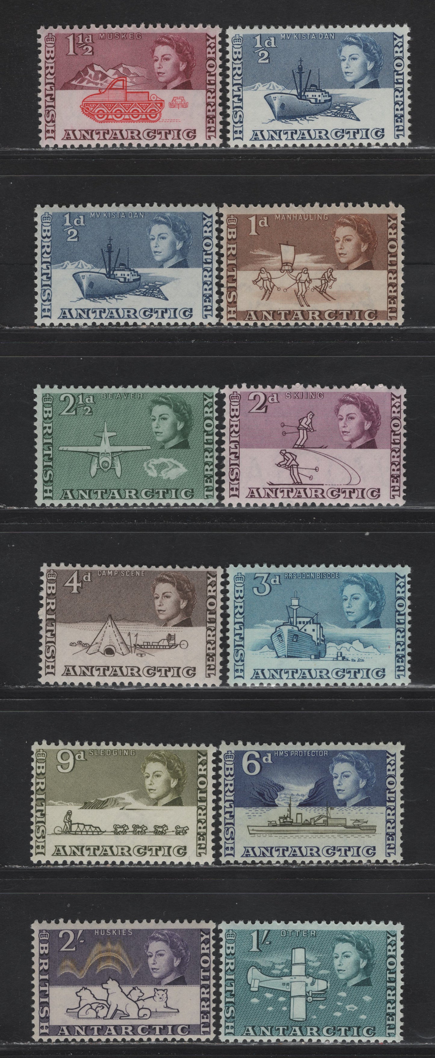 Lot 254 British Antarctic Territory (C) SG# 1-11 1/2d Deep Blue - 2/- Deep Blue & Orange Sepia, 1963-1969 Pictorial Definitives, 12 VFNH Singles