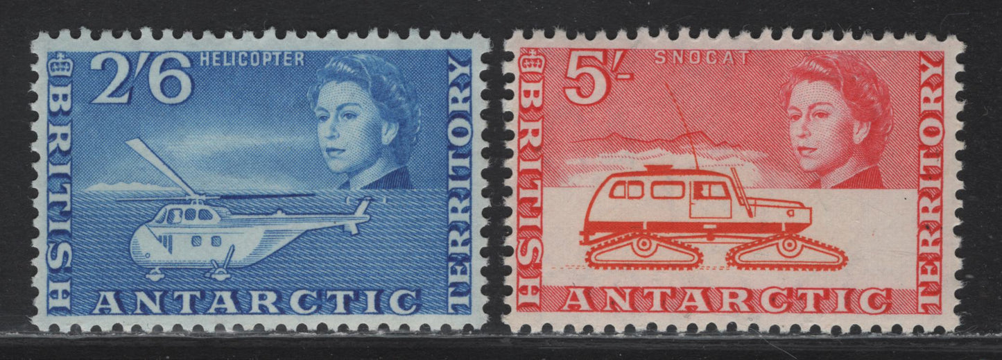 Lot 255 British Antarctic Territory (C) SG# 12-13 2/6d Blue & 5/- Red Orange & Rose Red, 1963-1969 Pictorial Definitives, 2 VFNH Singles