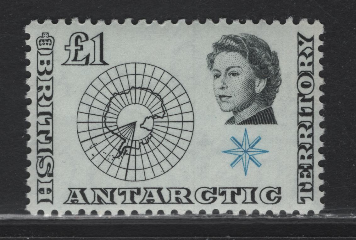 Lot 257 British Antarctic Territory (C) SG#15 £1 Black & Light Blue Antarctic Map, 1963-1969 Pictorial Issue, A VFNH Single