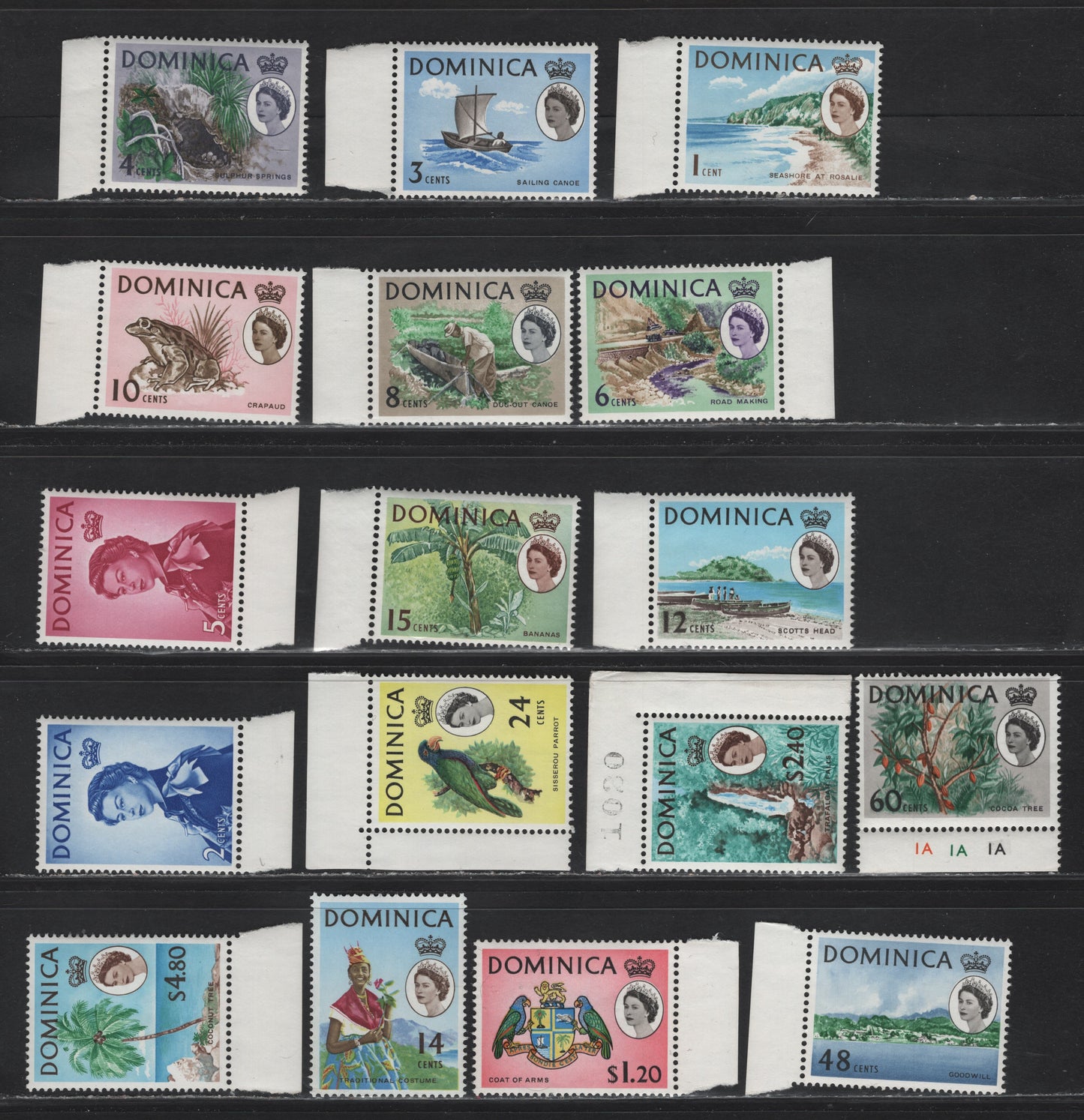 Lot 289 Dominica (C) SG#162-178 1c-$4.80 Multicoloured, 1963-1963 Pictorial Definitives, 17 VFNH Singles