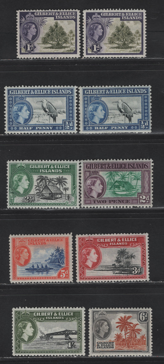 Lot 305 Gilbert & Ellice Islands (C) SG#64-71 1/2d - 1/- Black & Deep Bright Blue - Black & Bronze Green , 1956-1962 Pictorial Issue, 10 F/VFNH Singles