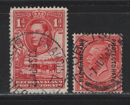 Lot 33 Bechuanaland Protectorate (C)  SG#92, 119 1d Scarlet 0 Red King George V & VI, 1925-1952 KGV Overprinted & KGVI Pictorial Issues, 2 Fine/Very Fine Used Singles, SON Lobatsi & Francistown Cancels