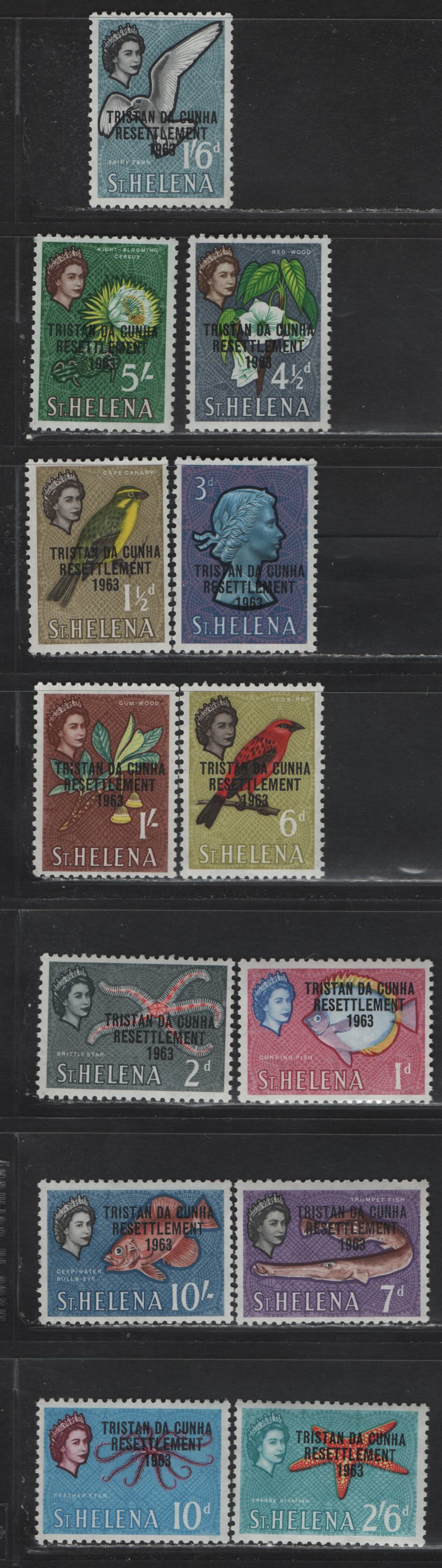 Lot 334 St Helena (C) SG#55-67 1d - 10/- Multicolored , 1963 Tristian Resettlement Overprinted Issue, 13 VFNH Singles