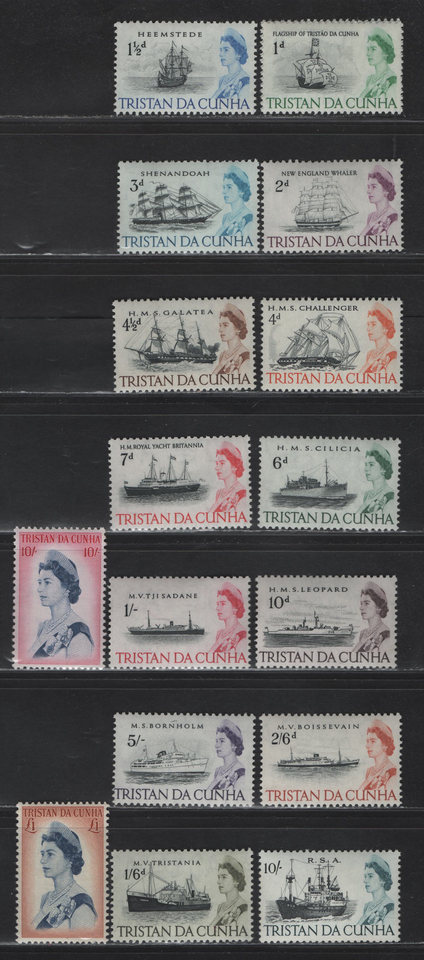 Lot 335 St Helena (C) SG#71-84b 1/2d - £1 Black & Ultramarine - Deep Blue & Orange Brown , 1965-1967 Ship Definitive Issue, 16 VFNH Singles