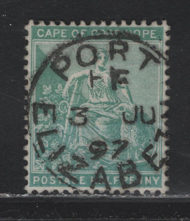Lot 41 Cape of Good Hope (C)  SG#61a 1/2c Green Seated Hope, 1893-1898 Seated Hope Issue, A Very Fine Used Single, SON June 3 1897 Port Elizabeth CDS Cancel, new Colors, Wmk Cabled Anchor.