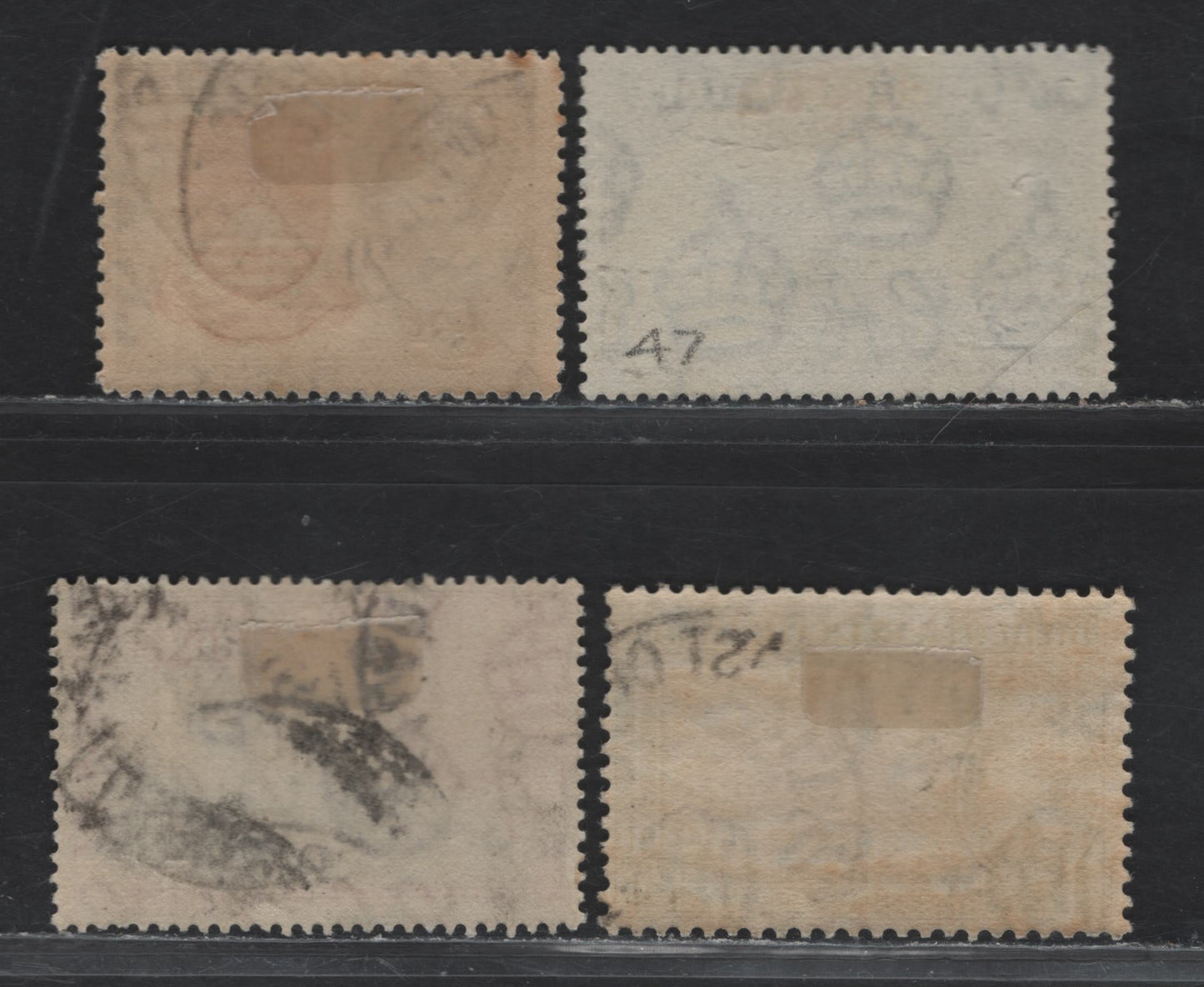 Lot 51 Gilbert & Ellice Islands (C) SG#45, 47, 53-54 1.5d - 5/-  King George VI, 1939-1955 KGVI Pictorial Definitive Issue, 4 Fine/Very Fine Used Singles, SON & Partial Srikes Of January 16 1939 GPO & Feb 17 1945 Fanning Island Cancels