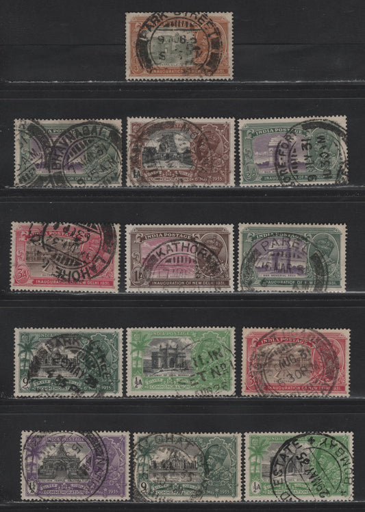 Lot 59 India (C) SG#226-228, 230, 240-243 1/4a - 1.25 Olive Green & Orange Brown - Black & Bright Violet New Delhi - Silver Jubilee, 1931-1935 New Delhi - Silver Jubilee Issues, 13 Fine/Very Fine Used Singles, Clear CDS Cancels