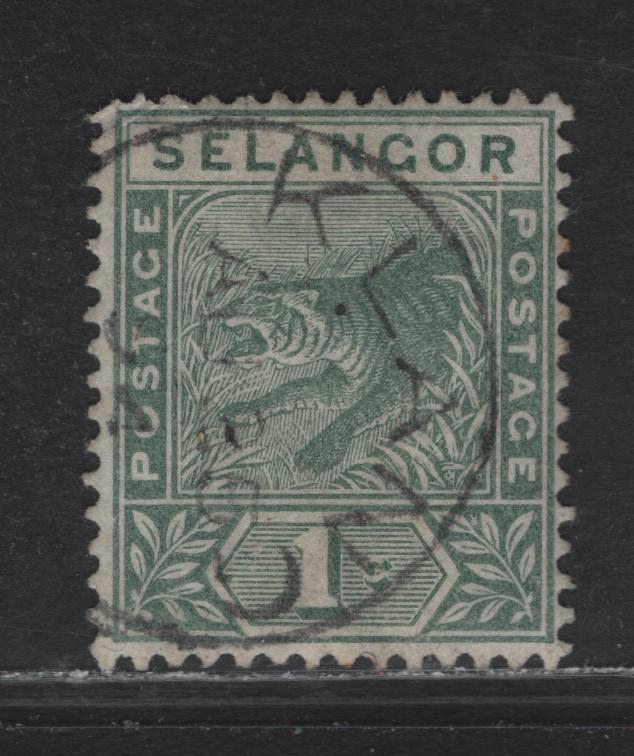 Lot 84 Malaya - Selangor (C) SG#49 1c Green Tiger, 1891-1895 Leaping Tiger Keyplate Issue, A Very Good Used Single, SON August 25 1894 Klang CDS Cancel, Very Minute Thin in Upper Left Corner But A Lovely Strike