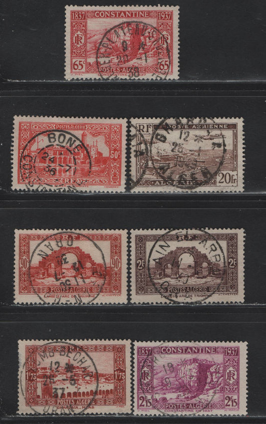 Lot 1 Algeria SC#C4, 90, 95, 100-101, 113, 116 50c - 20fr Red - Brown Pictorials, 1936-1946 Pictorial - Airmail Issues, 7 Very Fine Used Singles, Dated SON Cancels