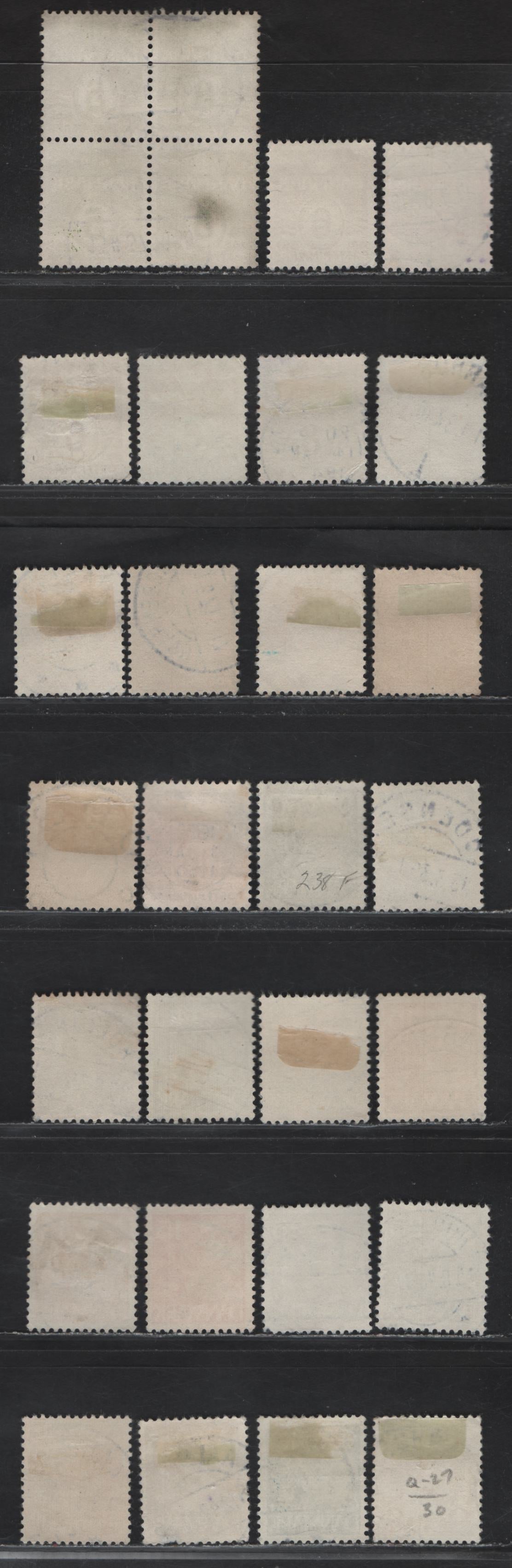 Lot 111 Denmark SC#222-223, 224c, 227a, 228, 230, 236, 238-a,e,j, 239,Q27 5o - 1kr Yellow Green - Brown Numeral - Parcel Post, 1933-1941 Numeral - Parcel Post Issues, 27 Very Fine Used Singles, Types 1 & 2, All With SON Cancels