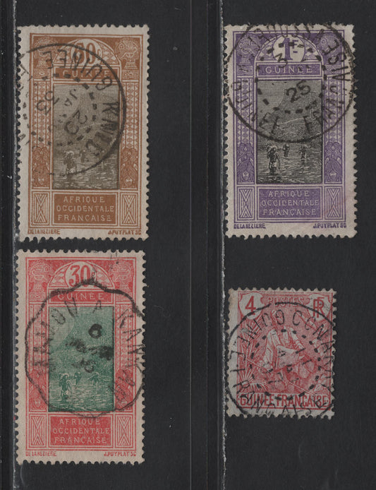 Lot 135 French Guinea SC#20, 81, 88, 96 4c - 1fr Carmine - Violet & Black Fulah Shepherf - Ford At Kitum, 1904-1933 Fulah Shepherf - Ford At Kitum Keyplate Issues, 4 Fine/Very Fine Used Singles, SON CDS Cancels For Conakry, Kenaken, Etc