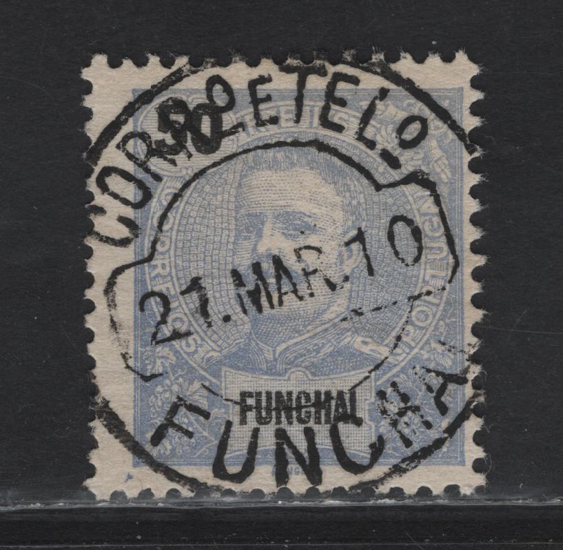 Funchal SC#22 50r Ultramarine - Violet & Blue Green King Carlos, 1897-1905 King Carlos Keyplate Issue, A Fine Used Single, SON March 21 1910 Funchal CDS