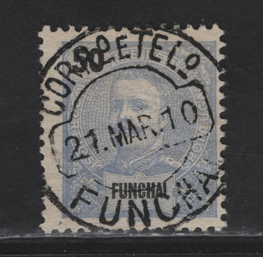 Funchal SC#22 50r Ultramarine - Violet & Blue Green King Carlos, 1897-1905 King Carlos Keyplate Issue, A Fine Used Single, SON March 21 1910 Funchal CDS