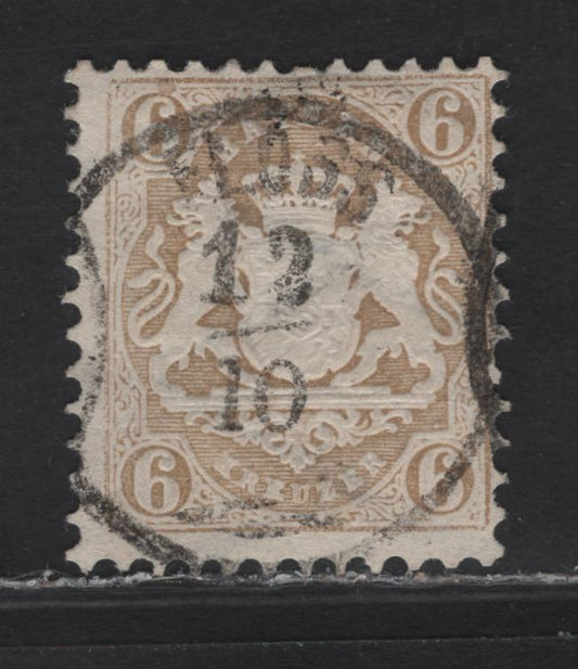 Lot 142 Germany - Bavaria SC#25 6kr Bistre Coat of Arms, 1870-1872 Embossed Arms Issue, Wmk Wide Lozenges, A Fine Single With SON December 10 Floss CDS Cancel