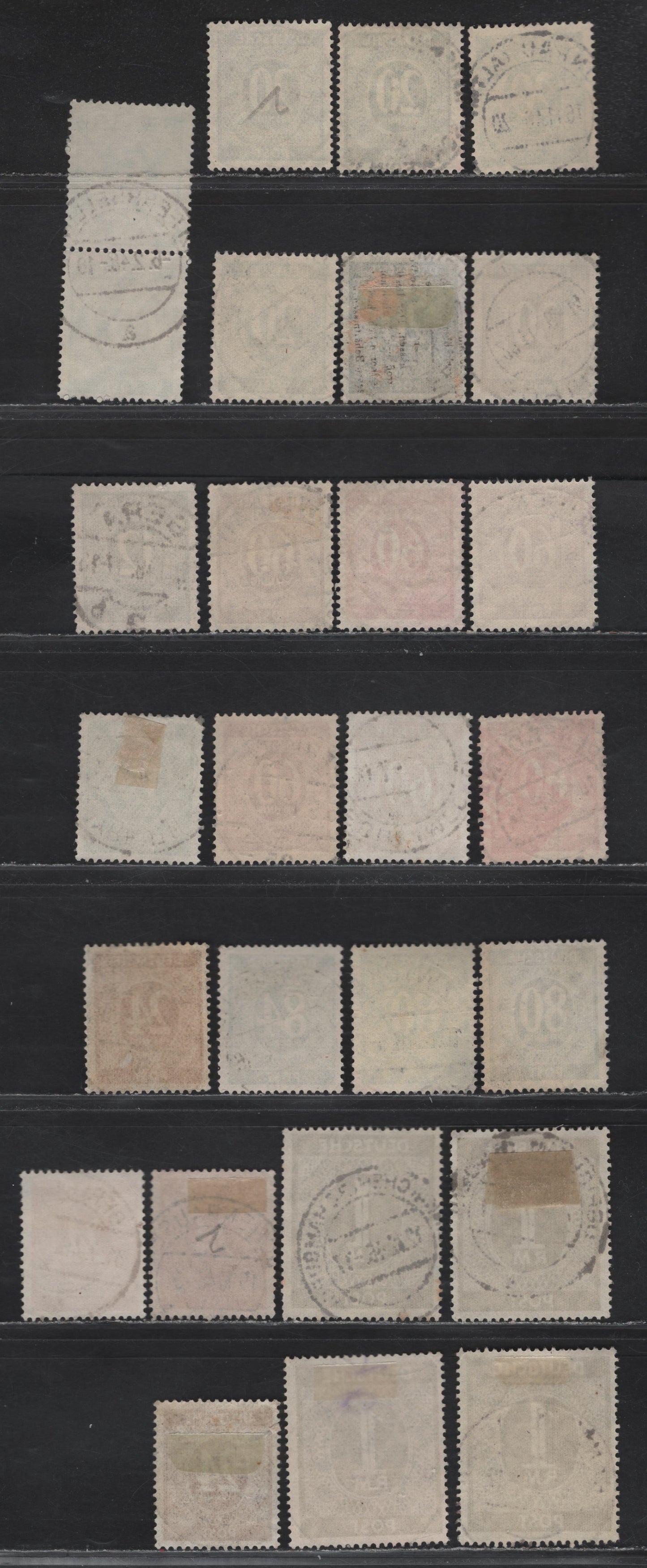 Lot 166 Germany SC#534/556 5pf-1Rm 12pf Emerald - 1m Olive Green Numerals , 1946 Numeral Definitives, 25 Fine & VF Singles and 1 Pair All With SON CDS Town Cancels & Shade Variations