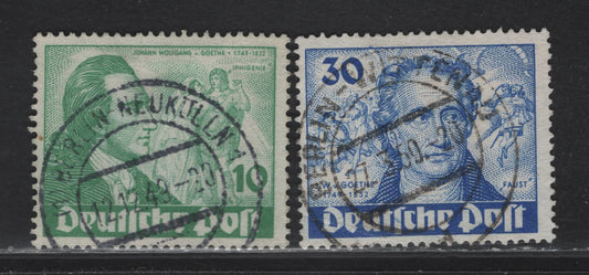 Lot 178 Germany - Berlin SC#9N61, 9N63 10pf, 30pf Green & Ultramarine Von Goethe, 1949 Von Goethe Issue, 2 VF and VG Singles With SON CDS Berlin Cancels, 30pf Has Light Creases