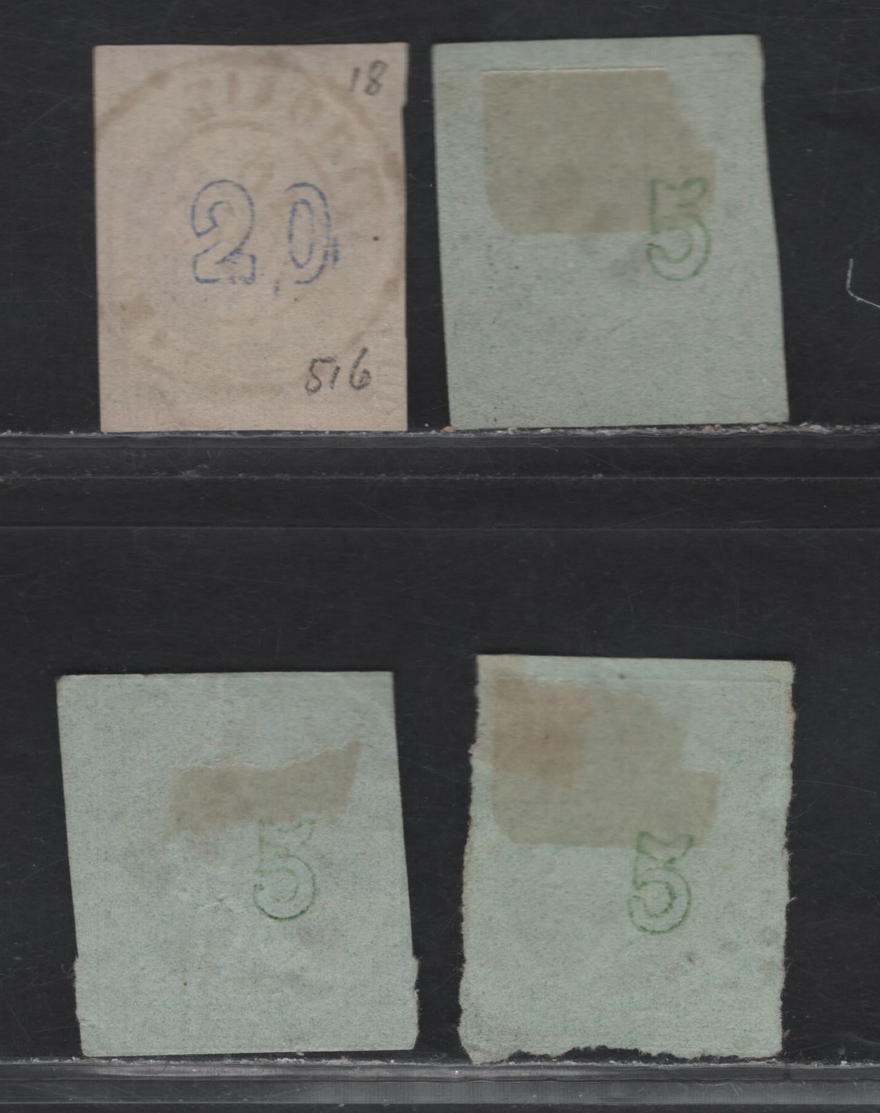 Lot 187 Greece SC#18a, 47 5l, 20l Yellowish Green & Ultramarine Hermes, 1862-1875 Large Hermes Heads, 4 VG Singles Consecutive Athens Printing With SON #110 Diamond Dotted Cancels & Cream Paper Printing With SON CDS