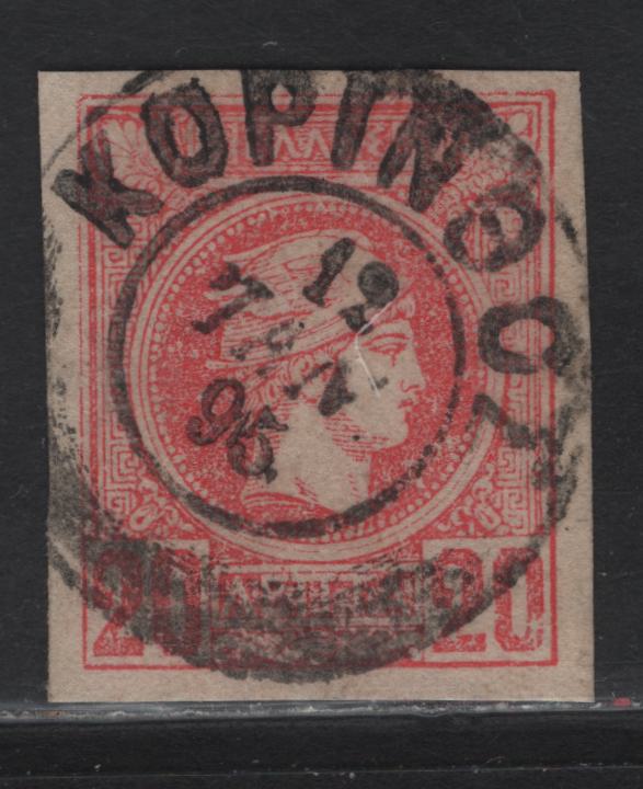 Lot 192 Greece SC#94a 20l Rose Hermes, 1889-1895 Small Hermes Heads, A VF Single Athens Print With SON Cancel