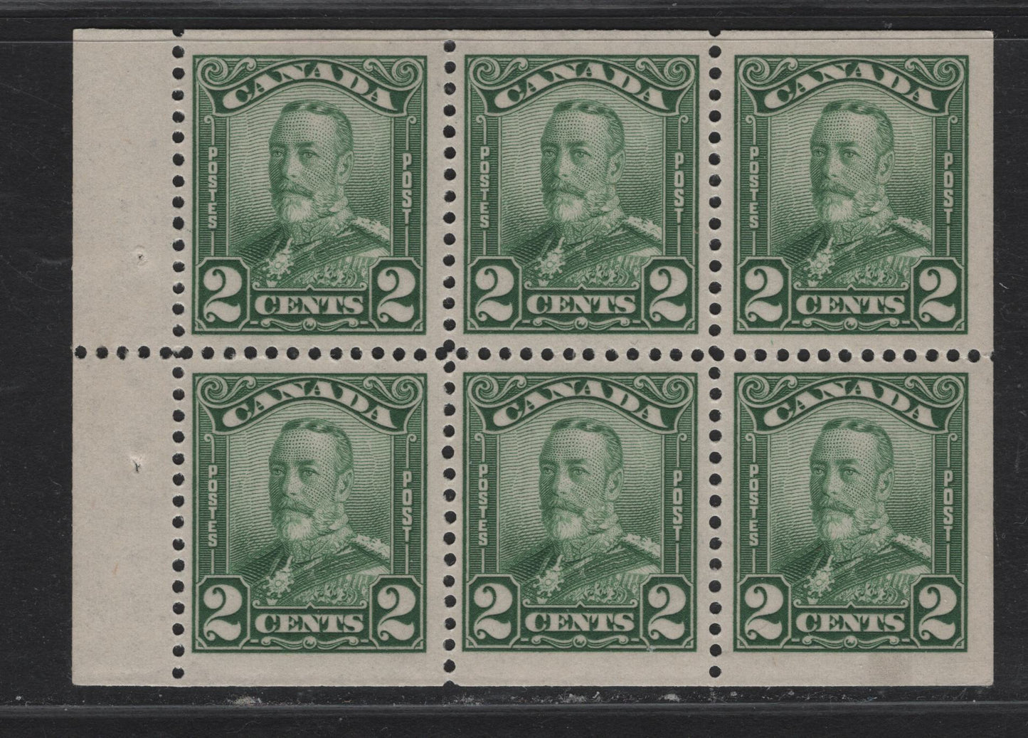Lot 203 Canada #150a 2c Green King George V, 1928-1929 Scroll Issue, A VFOG Booklet Pane Of 6, Paper ABN-GGGG