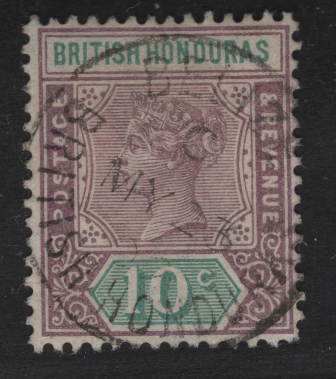 Lot 227 British Honduras SG#58 10c Dull Purple & Green Queen Victoria, 1891-1901 Queen Victoria Imperium Keyplates Issue, A Very Fine Used Single, SON May 23 1902 Belize CDS Cancel