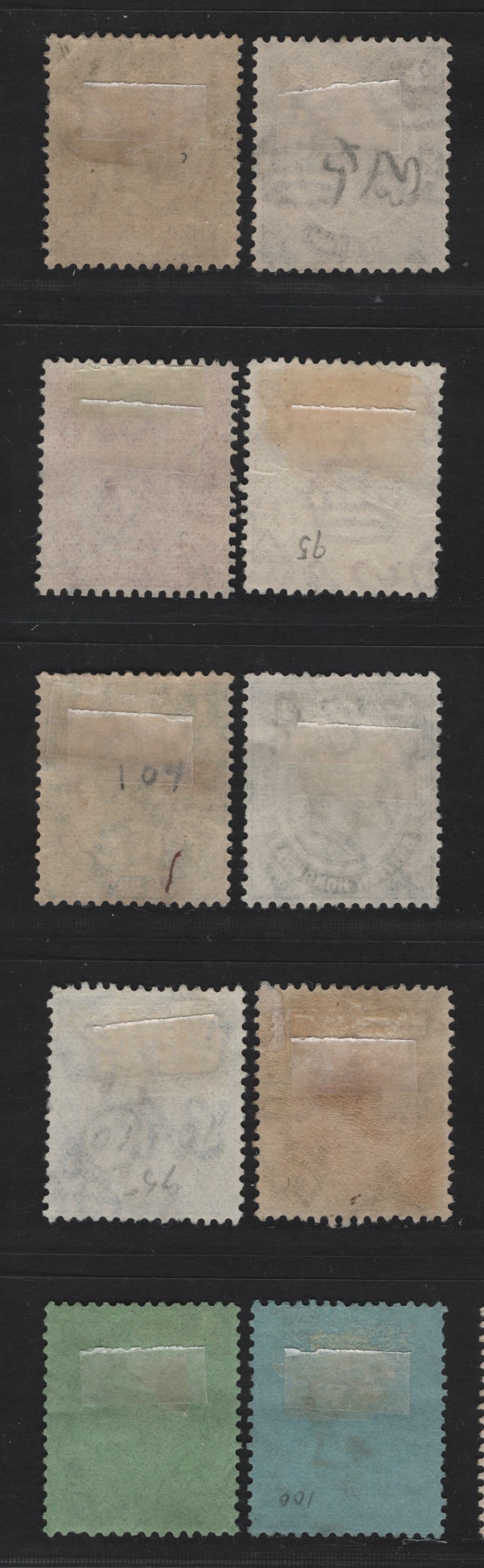 Lot 243 British Honduras SG#101a, 126-134 1c - 50c Yellow Green - Purple & Blue on Blue King George V, 1913-1933 KGV Keyplate Issue, 10 Fine/Very Fine Used Singles, Multiple Crown CA & Multiple Script CA Wmks