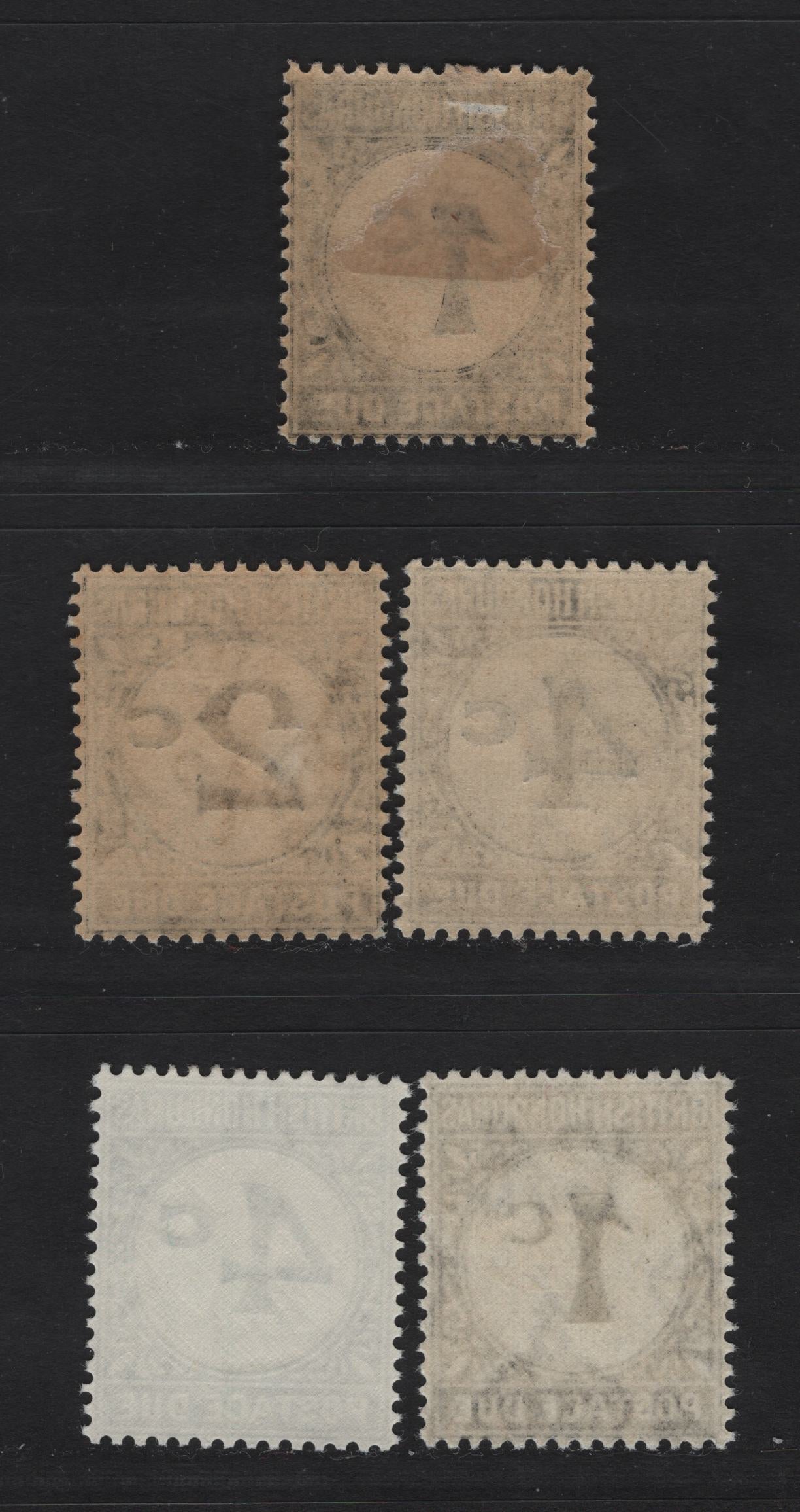 Lot 263 British Honduras SG#D1-D3, D1b, D5 1c - 4c Black Numeral, 1923-1972 Postage Due Issue, 5 VFOG/NH Singles, Script CA & Block CA Wmks, Includes 1c On Unsurfaced Paper