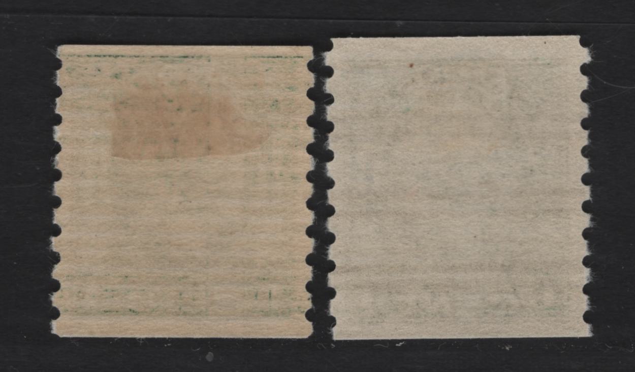 Lot 273 Canada #195 1c Deep Green - Green King George V, 1932 Medallion Issue, 2 VFOG Singles, Papers BABN-QQ & BABN-A, Style V Precancel, 18.5x21.75 & 18.5x21.75mm Design Sizes.