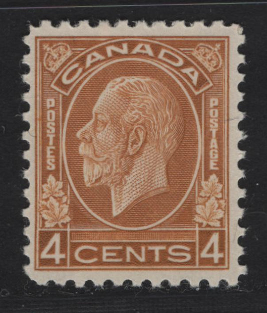 Lot 316 Canada #198i 4c Brownish Ochre King George V, 1932 Medallion Issue, A VFNH Single, BABN-II Paper, Perf 10.75, 18.4x22mm.