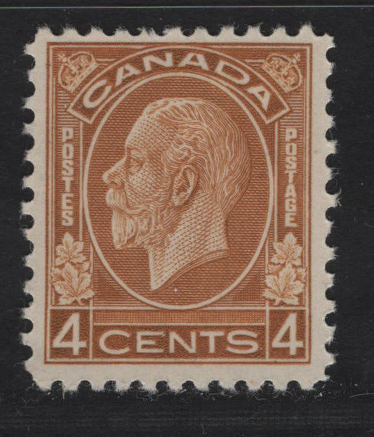 Lot 317 Canada #198i 4c Brownish Ochre King George V, 1932 Medallion Issue, A FNH Single, BABN-II Paper, Perf 10.75, 18.4x22mm.