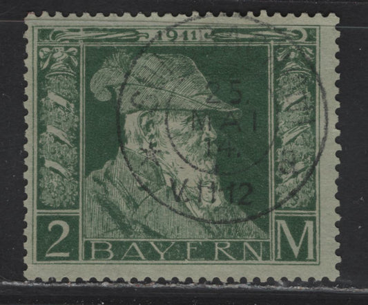 Lot 34 Bavaria SC#86(Michel 87II) 2m Dark Green On Green, 1911 Prince Regent Leopold Issue, A VG Used Single Type II With SON CDS Cancel