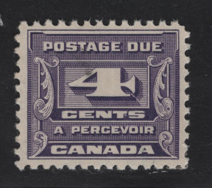 Lot 367 Canada (C) #J13 4c Pale Bluish Violet Numeral, 1933-1934 Third Postage Due Issue, A VFOG Single, BABN-BBB Paper, Perf 10.75, 21.9x18.6mm.