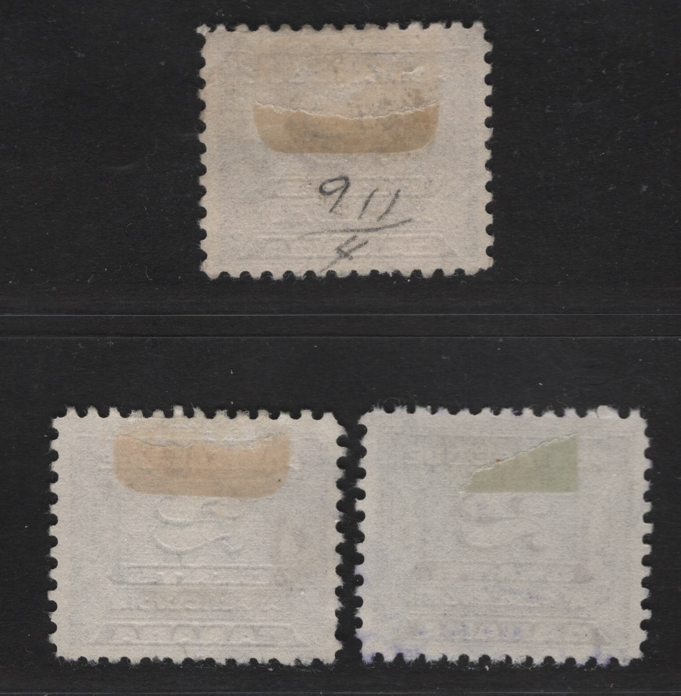 Lot 375 Canada #J12 2c Bluish Violet - Milky Violet Numeral, 1933-1934 Third Postage Due Issue, 3 Fine/Very Fine Used Singles, Perfs 11, 10.8 & 10.9x10.8, 21.75x18.5mm & 21.9x18.5mm