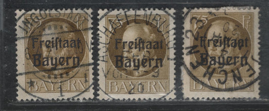 Lot 46 Bavaria SC#204 75pf Olive Bistre, 1919-1920 Free State Overprints Issue, 3 F&VF Used Singles With SON Ingolstadt, Aschaffenburg And .Echen CDS Cancels, All Dated In 1920